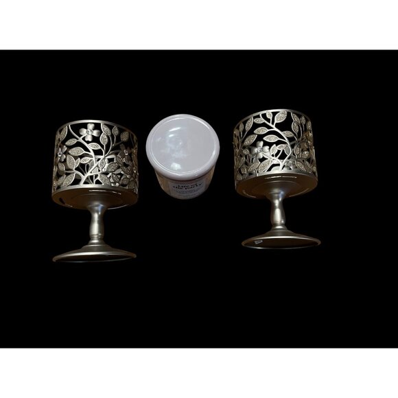 Bath and Body Works Dogwood Pedestal 3-Wick Candle Holder & Candle Lot 3 New - Picture 6 of 7